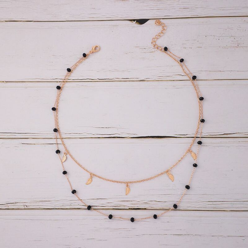 

Leaf Beaded Layered Necklace, Gold