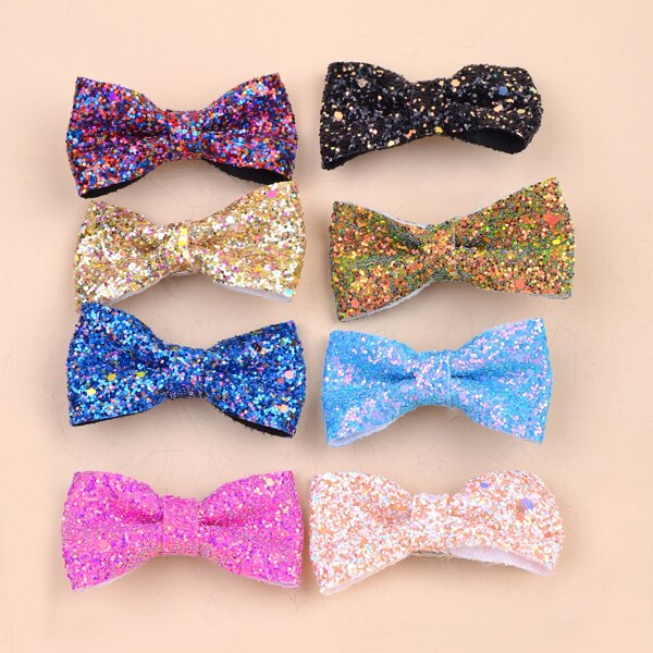 

8pcs Toddler Girls Sequin Bow Decor Hair Clip, Multicolor