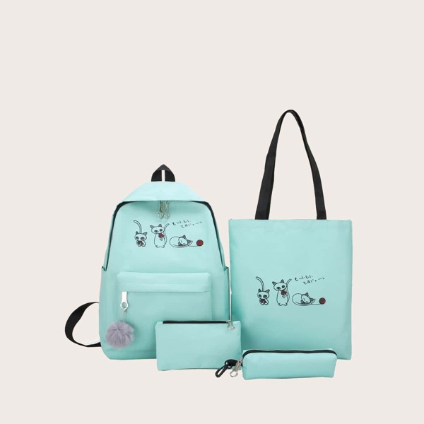 

4pcs Girls Cartoon Graphic Bag Set, Blue