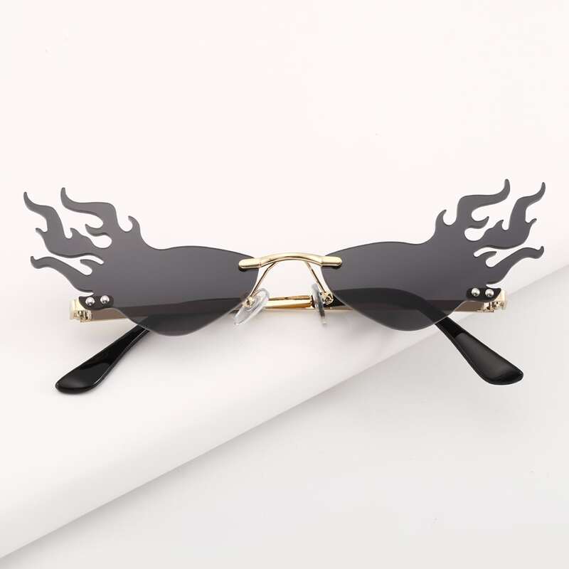 

Flame Shaped Rimless Sunglasses, Black