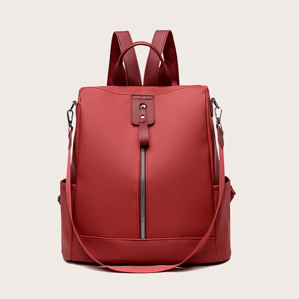 

Zip Front Pocket Side Backpack, Red