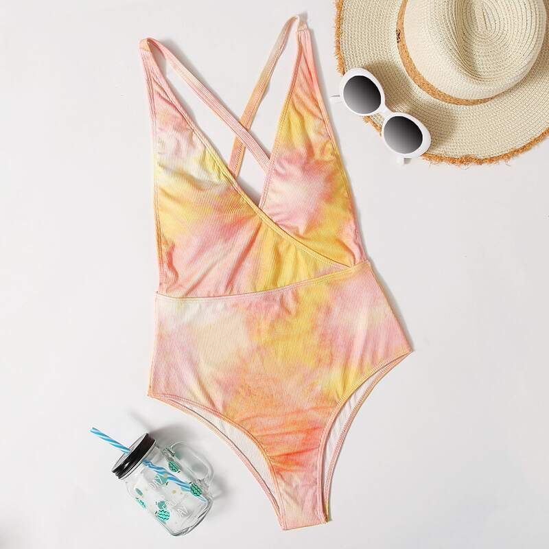 

Rib Tie Dye One Piece Swimsuit, Multicolor