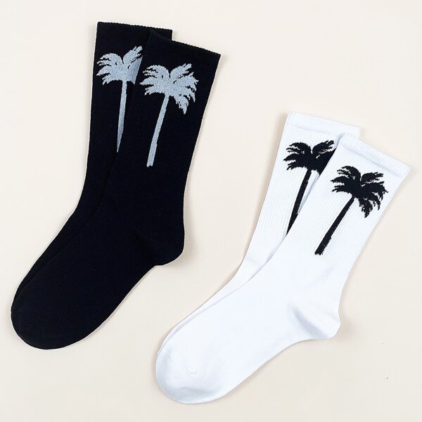 

2pairs Men Tree Pattern Socks, Multicolor