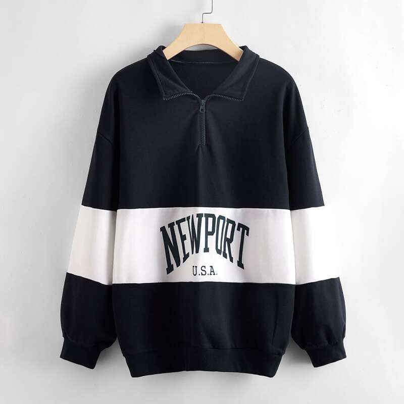 

Letter Graphic Colorblock Half Zip Sweatshirt, Multicolor
