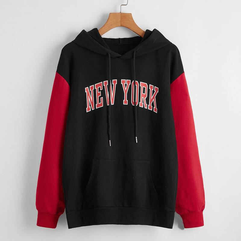 

Letter Graphic Colorblock Hoodie, Black