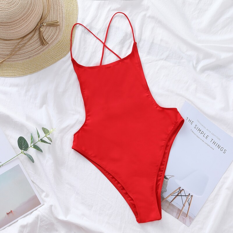 

Crisscross Open Back One Piece Swimsuit, Red