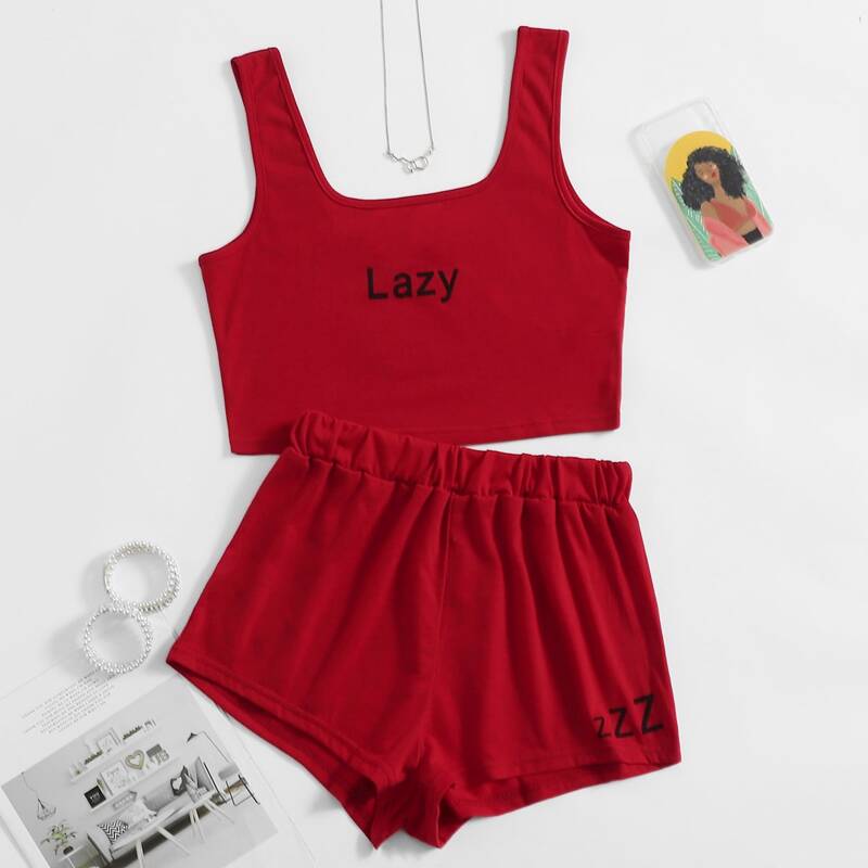 

Letter Graphic Shorts PJ Set, Red
