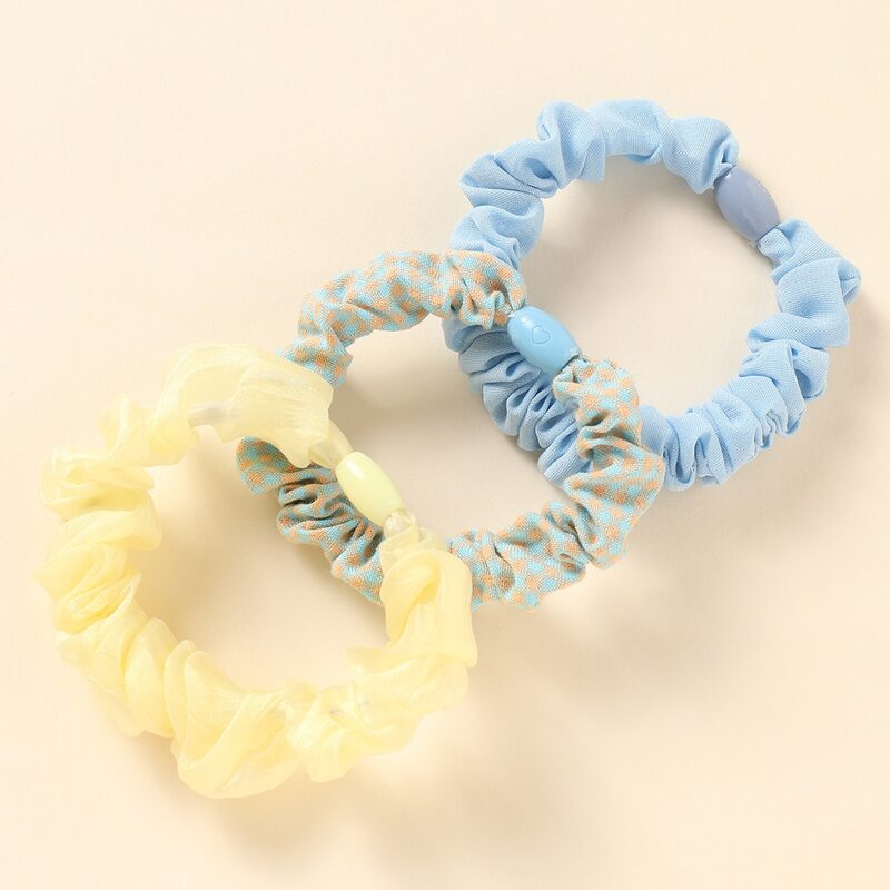 

3pcs Gingham & Mesh Scrunchie, Multicolor