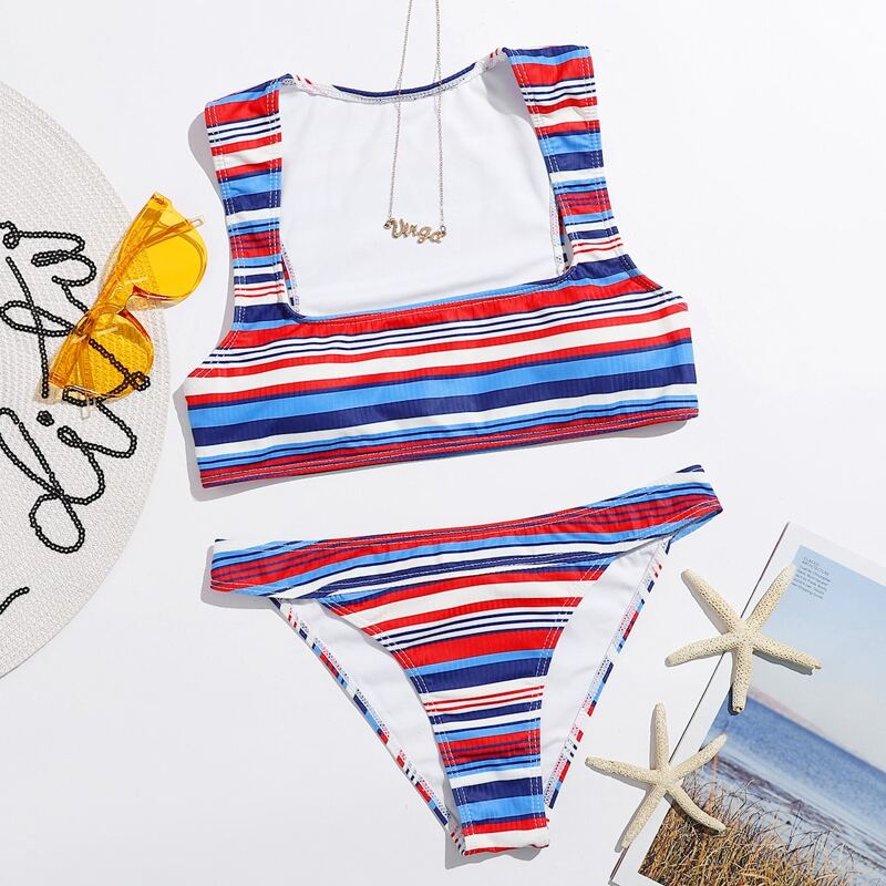 

Stripe Tank Bikini Swimsuit, Multicolor