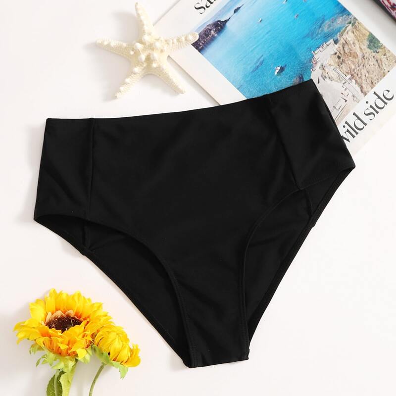

Solid High Waist Bikini Bottom, Black