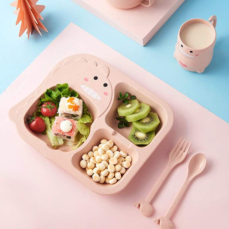 

4pcs Kids Plate & Spoon & Fork & Chopstick Set, Pink