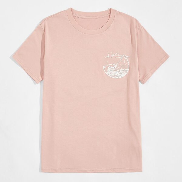 

Men Wave Print Short Sleeve Tee, Baby pink