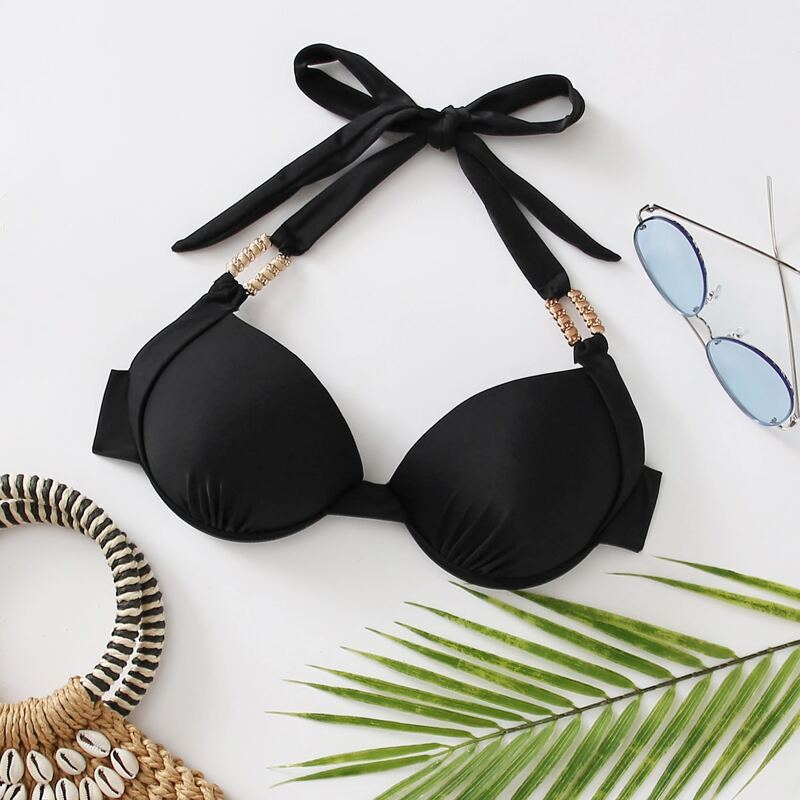 

Push Up Underwire Halter Bikini Top, Black