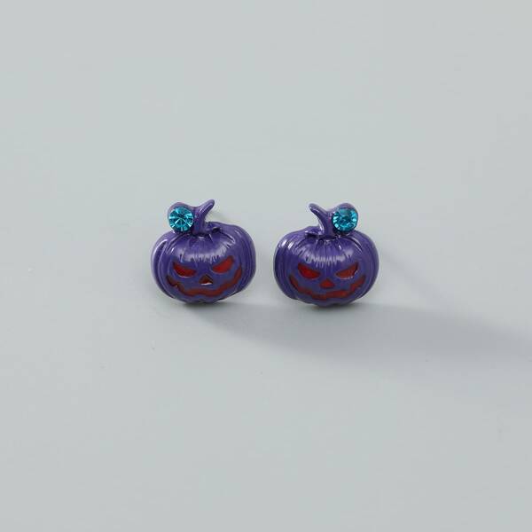 

Men Halloween Pumpkin Decor Stud Earrings, Purple