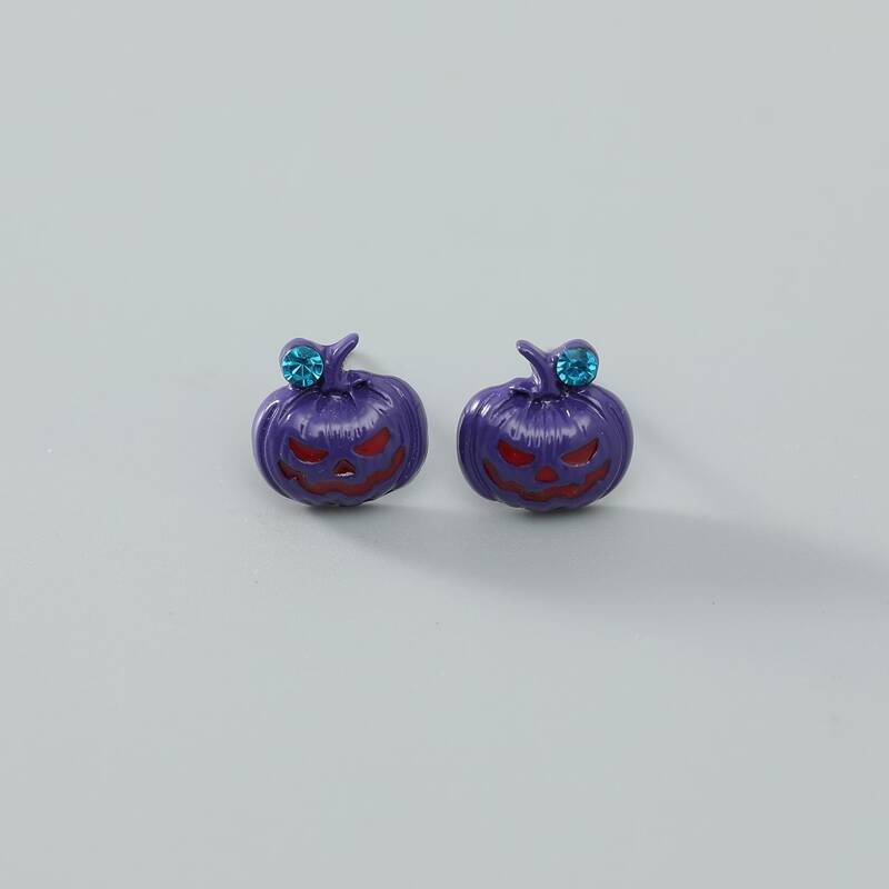 

Guys Halloween Pumpkin Decor Stud Earrings, Purple