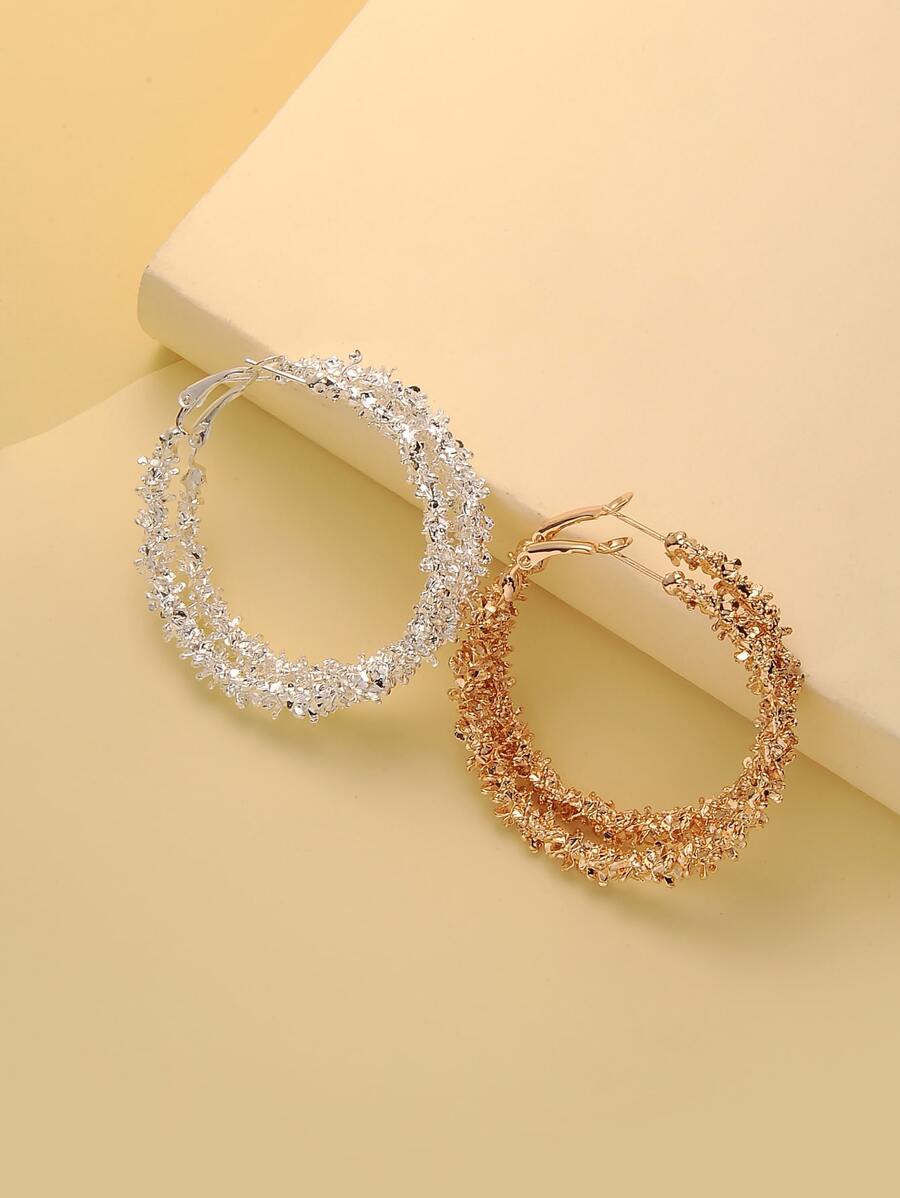 2pairs Metal Hoop Earrings - Multicolor - View 1