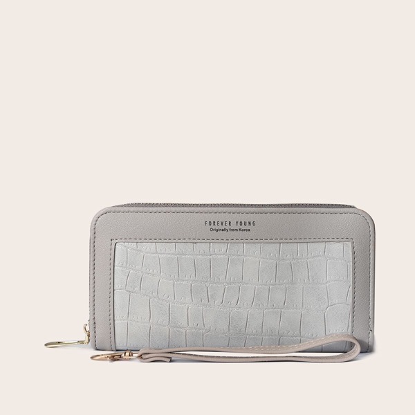 

Croc Embossed Purse, Grey