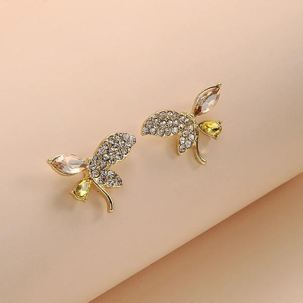 

Rhinestone Butterfly Stud Earrings, Gold