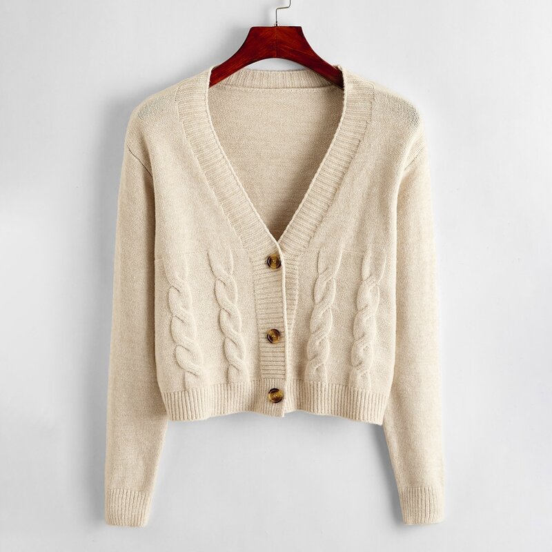 

Solid Button Front Cardigan, Apricot