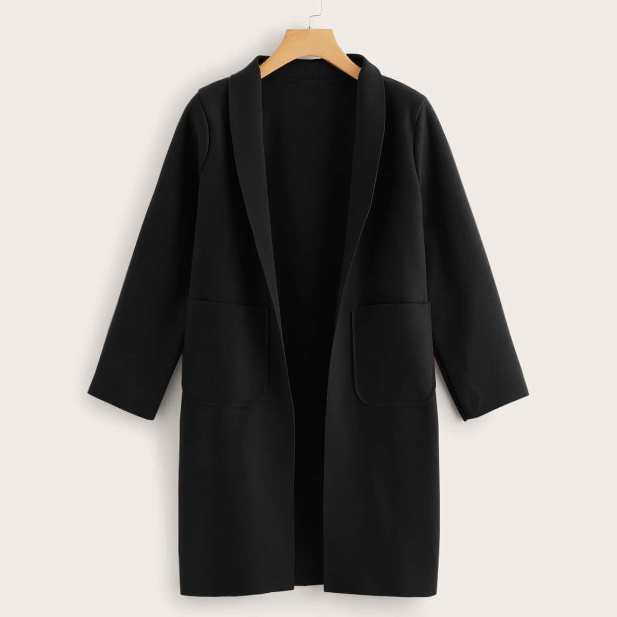 

Shawl Collar Dual Pockets Overcoat, Black