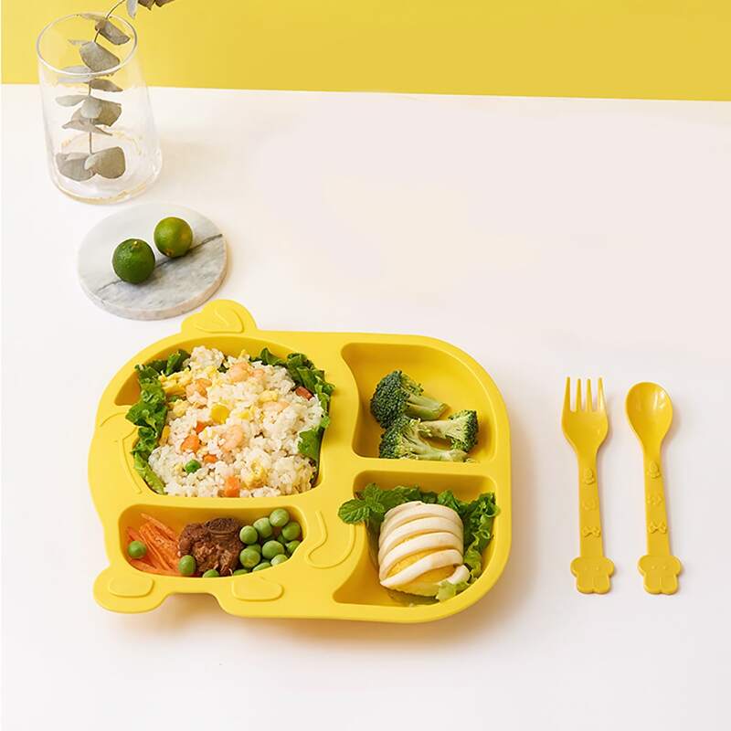 

3pcs Kids Multi-compartment Dinner Plate Set, Yellow