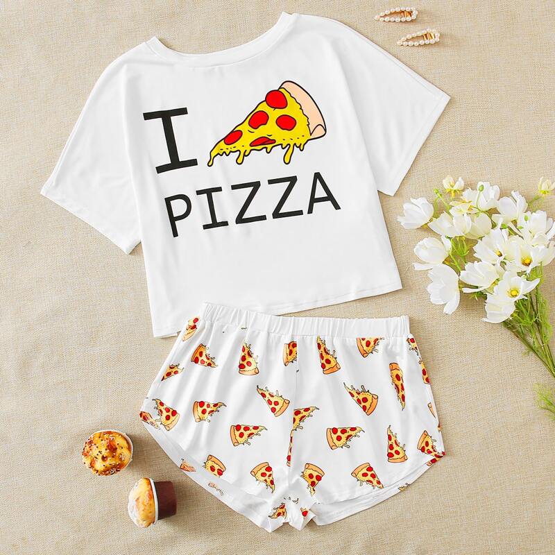

Pizza & Letter Graphic PJ Set, White