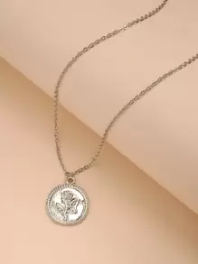 圓形吊墜項鍊 - 銀色 - 查看 1