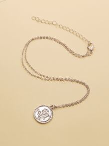 圓形吊墜項鍊 - 銀色 - 查看 2