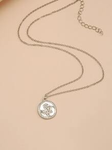 圓形吊墜項鍊 - 銀色 - 查看 3