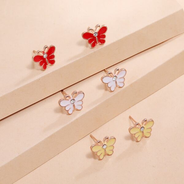 

3pairs Butterfly Decor Stud Earrings, Multicolor