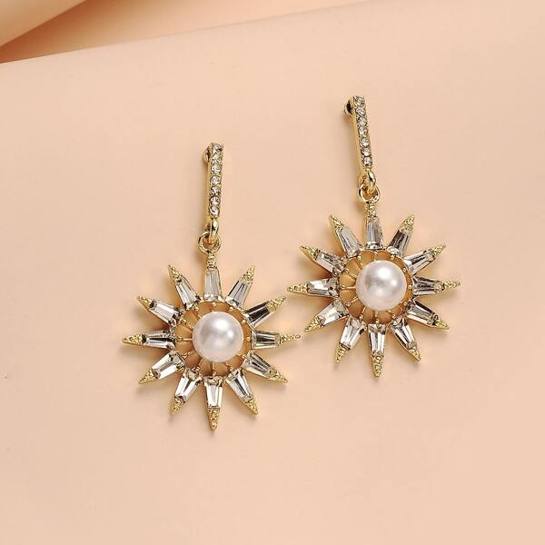 

Rhinestone Faux Pearl Drop Earrings, Gold
