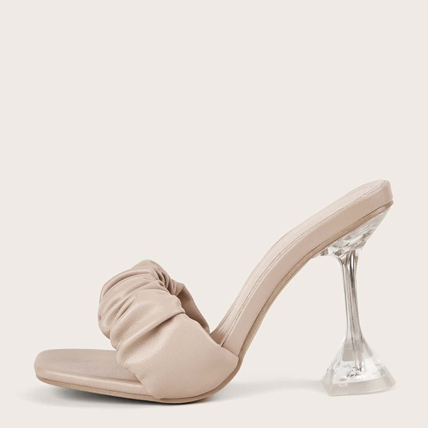 

Minimalist Ruched Heeled Mules, Beige