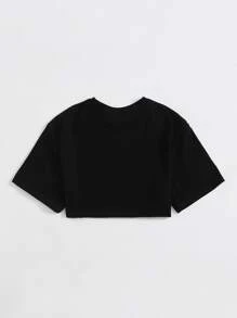 SHEIN Fire Print Crop Top - Black - View 2