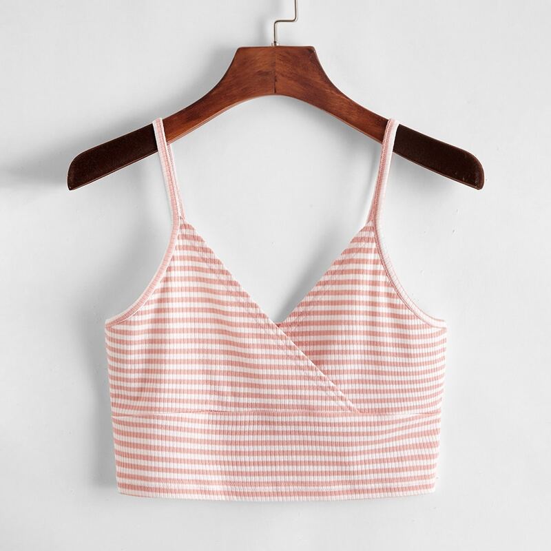 

Striped Wrap Crop Cami, Baby pink