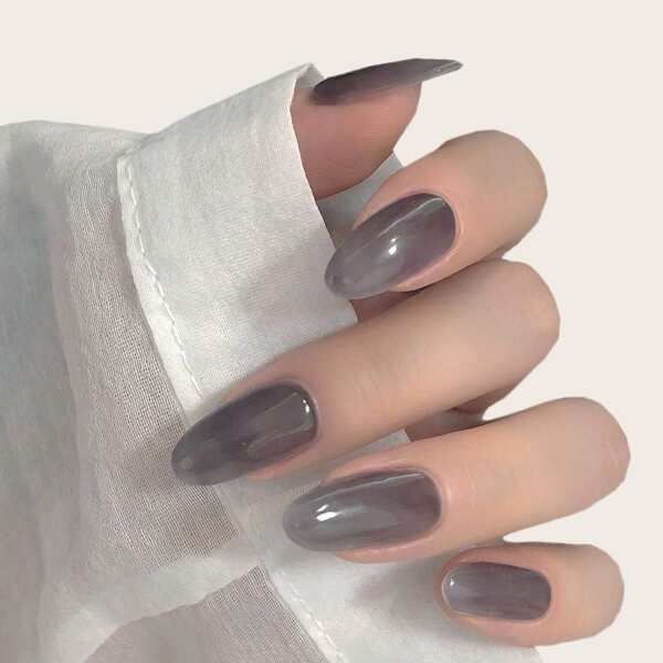 

24pcs False Nail & 1sheet Tape, Grey