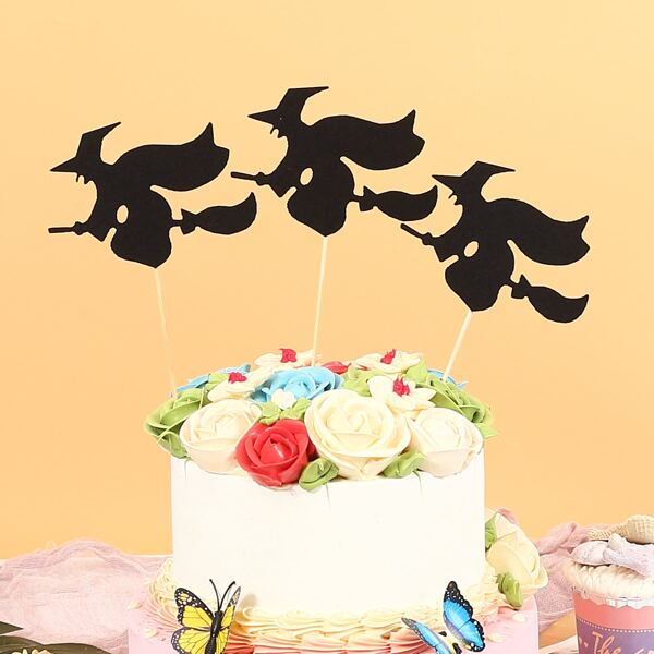 

3pcs Halloween Witch Cake Topper, Black