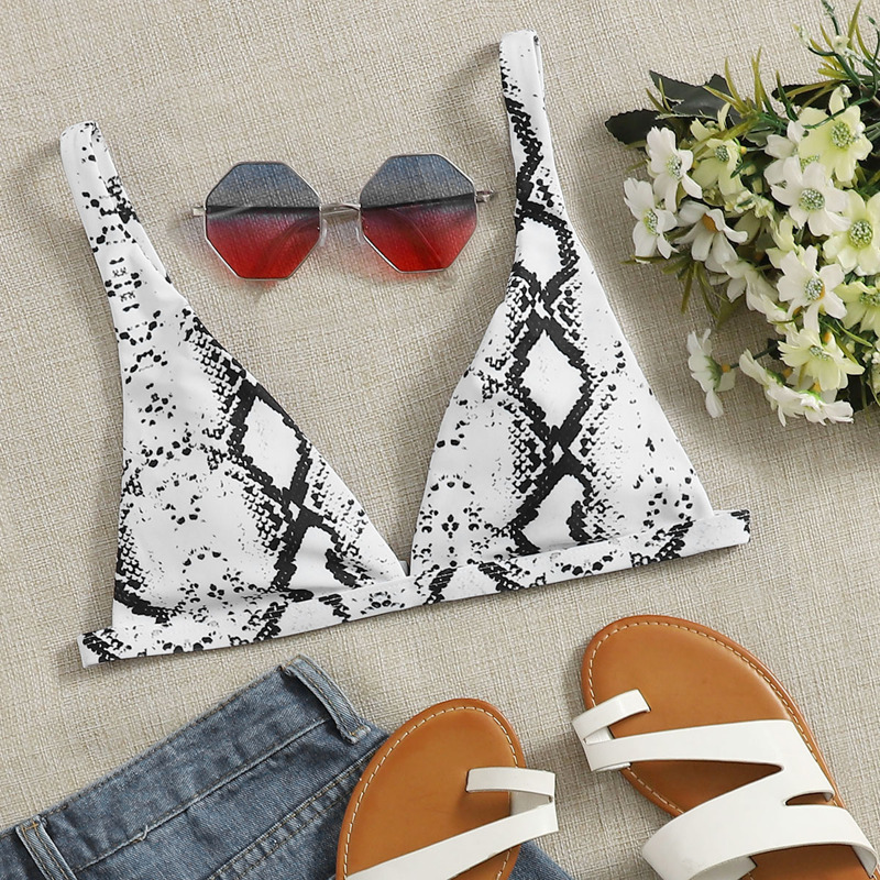 

Snakeskin Triangle Bikini Top, Black and white
