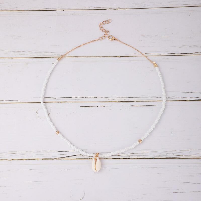 

Faux Pearl Shell Necklace, White