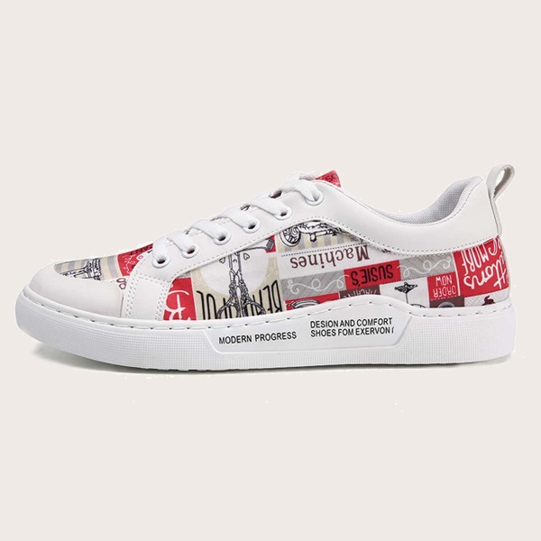 

Men Lace-up Front Wide Fit Skate Shoes, Red