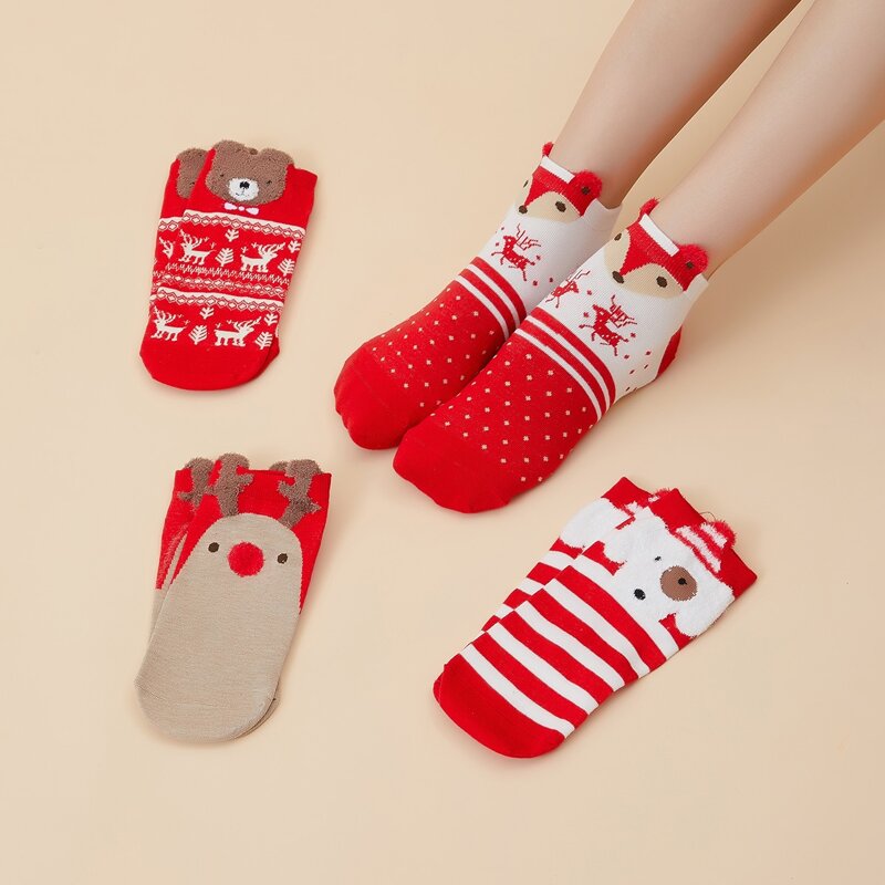 

4pairs Christmas Deer Pattern Socks, Multicolor
