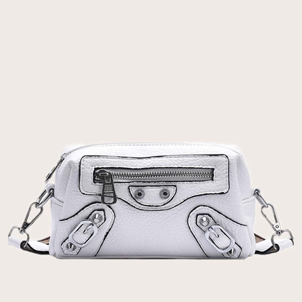 

Pin Buckle Decor Crossbody Bag, White