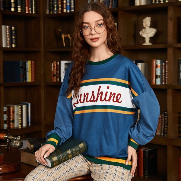 

Letter Graphic Drop Shoulder Pullover, Blue