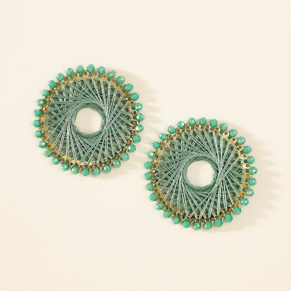

Hollow Out Braided Beaded Stud Earrings, Mint green