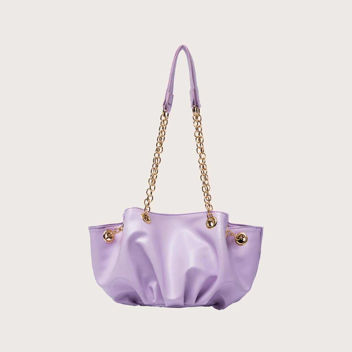 

Ruched Chain Tote Bag, Pastel lilac purple