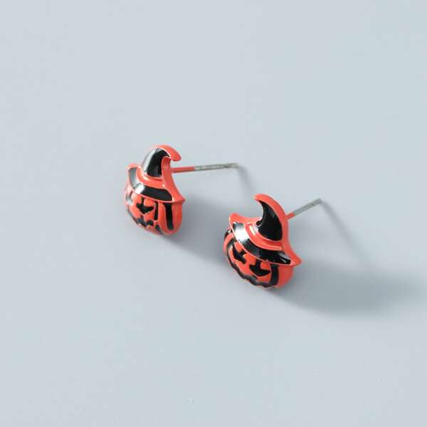 

Men Halloween Pumpkin Design Stud Earrings, Orange