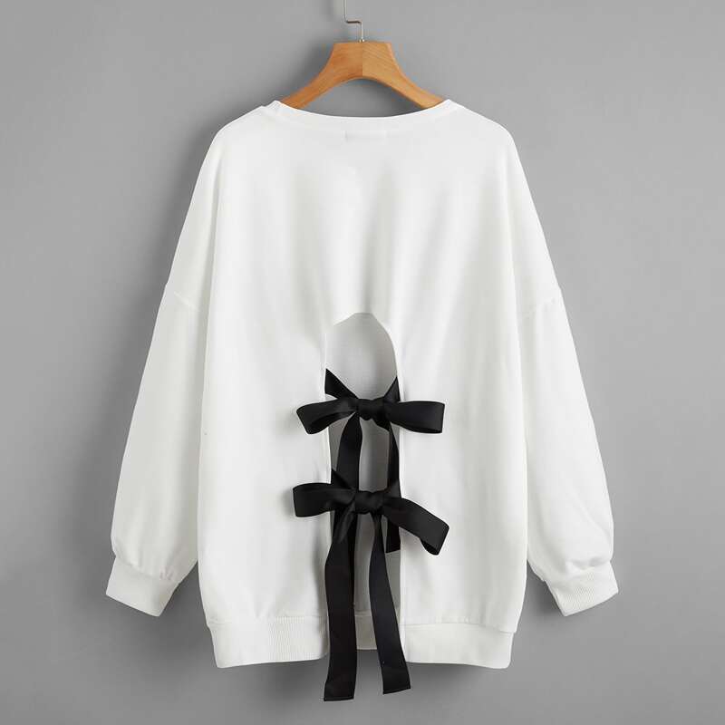 

Drop Shoulder Tie Back Pullover, White