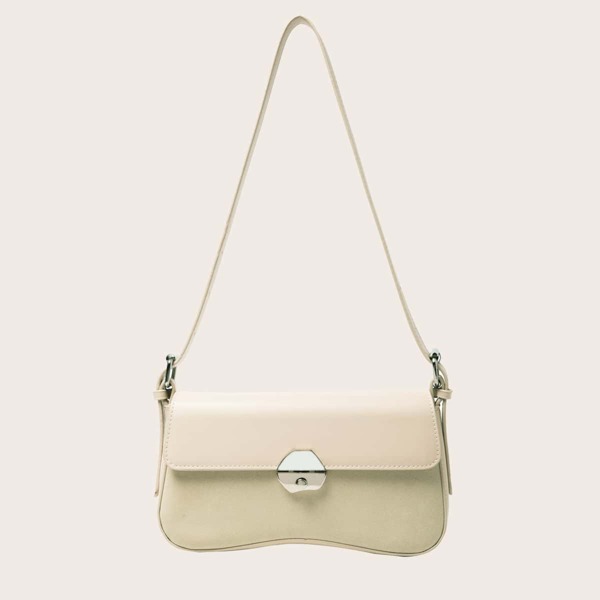 

Metal Lock Baguette Bag, Beige
