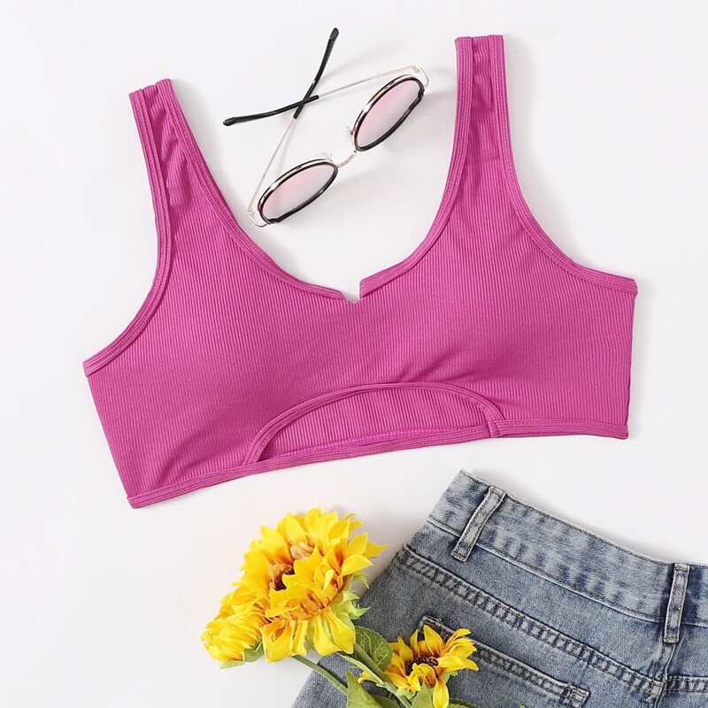 

Rib Cut-out Bikini Top, Hot pink