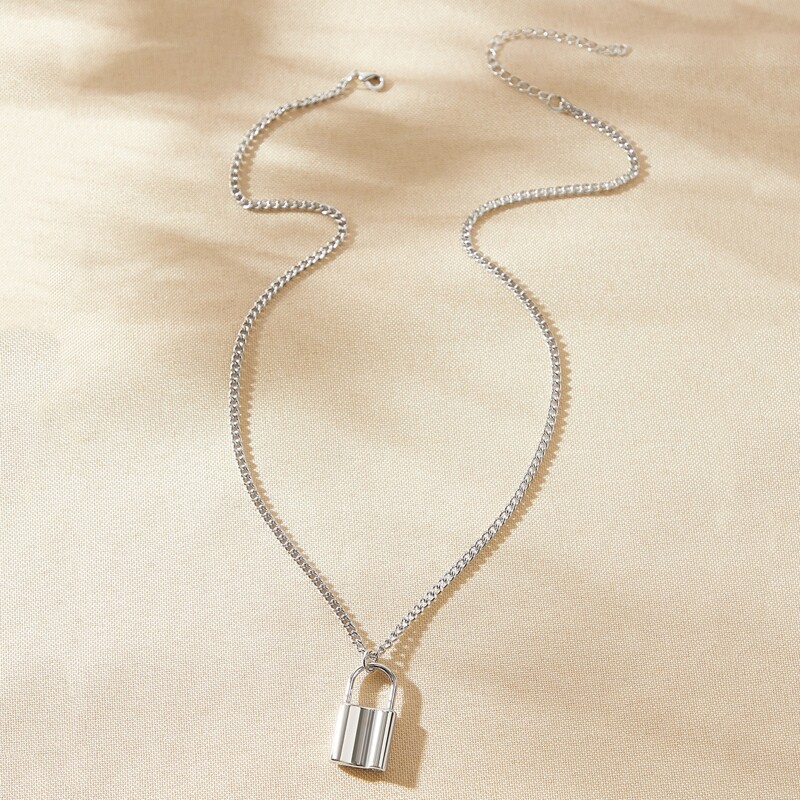 

Lock Pendant Necklace, Silver