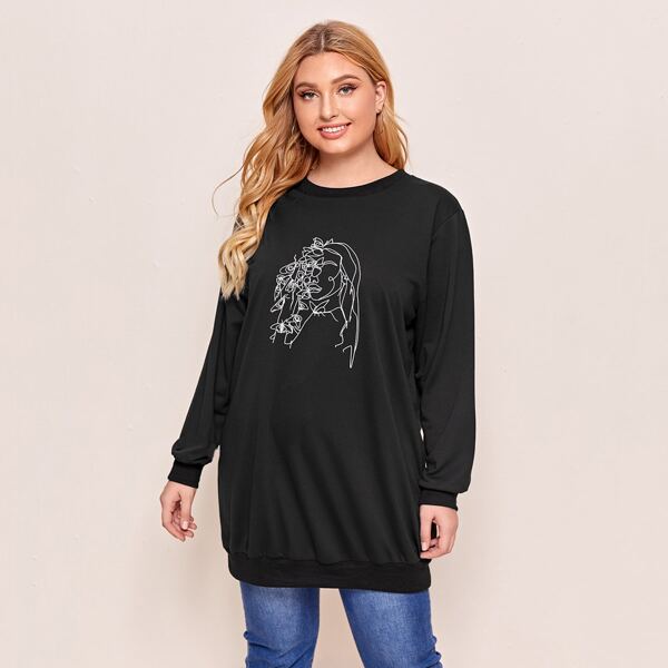 

Plus Abstract Figure Graphic Sweatshirt, Black